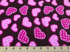 Pink Hearts on Brown Flannel Fabric Sold By The Yard 1829