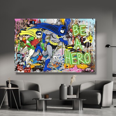 Be A Hero Street Art Brainwash Modern Living Room Wall Decor, Kids Wall Art