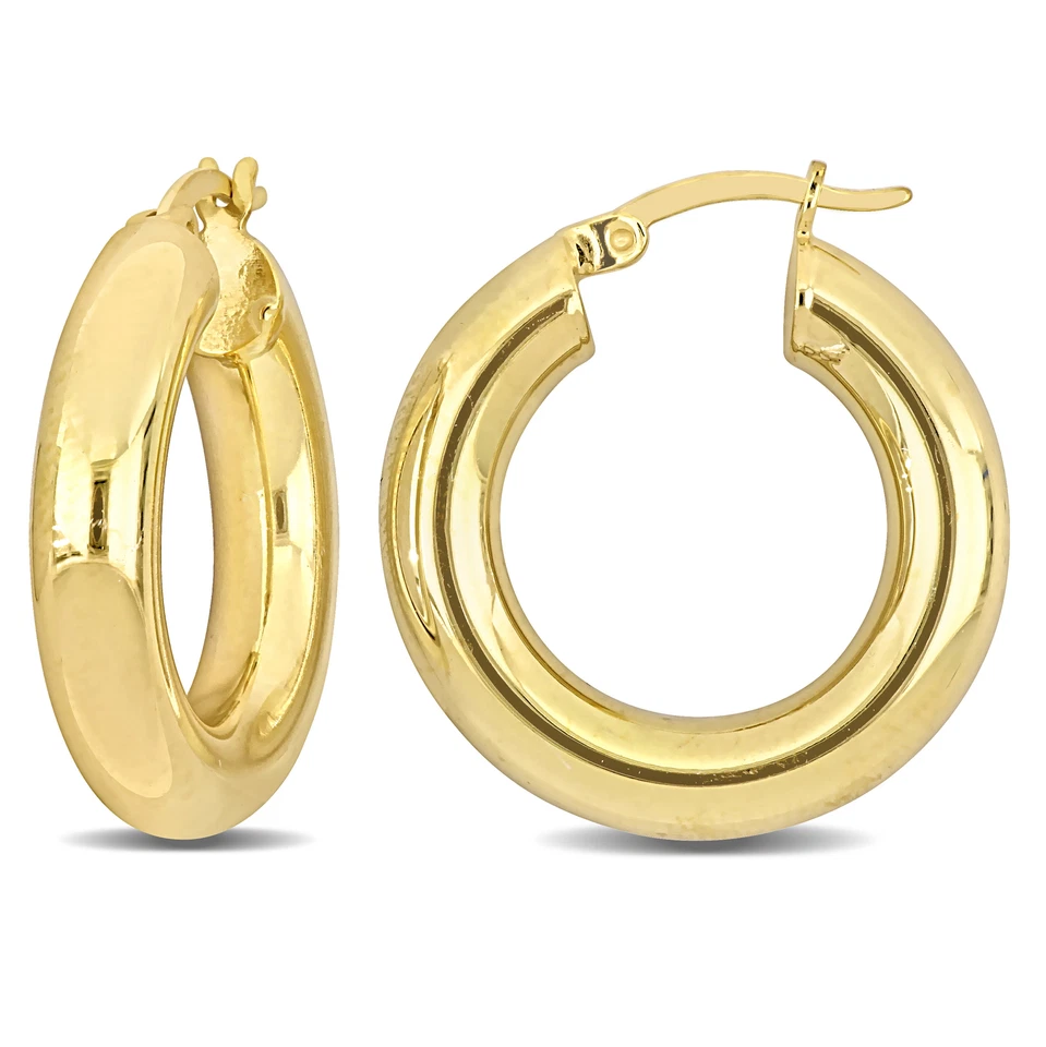 Amour Yellow Plated Silver 25x5mm Round Hoop Earrings