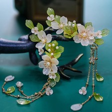 Chinese Hair Clips Girls Hanfu Hair Accessories Green Flower Headpiece Ancient