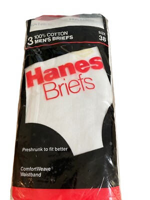 Hanes Briefs 3 Pack Men Size 38 White 100% Cotton New Old Stock 1989