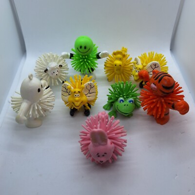 Happy Smile Face Animals Figure Koosh Rubber Ball Vintage 2'' Lot of 9