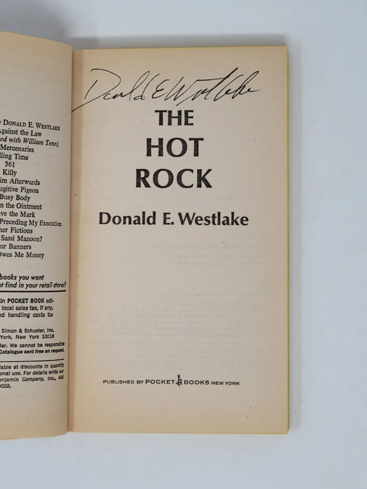 DONALD E. WESTLAKE SIGNED PAPERBACK - The Hot Rock, Dortmunder #1 Movie Tie-In Foto 2 de 4