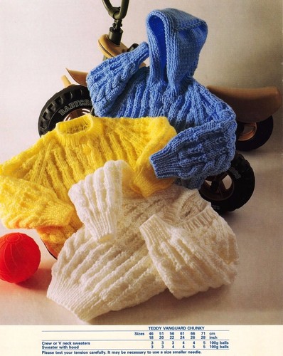 BABYS~CREW/V-NECK PULLOVER MIT KAPUZE~CHUNKY~STRICKMUSTER~GR. 18-28"(U95)