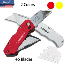 5 Blades Folding Utility Knife Heavy Duty Box Cutter with Quick Blade Change