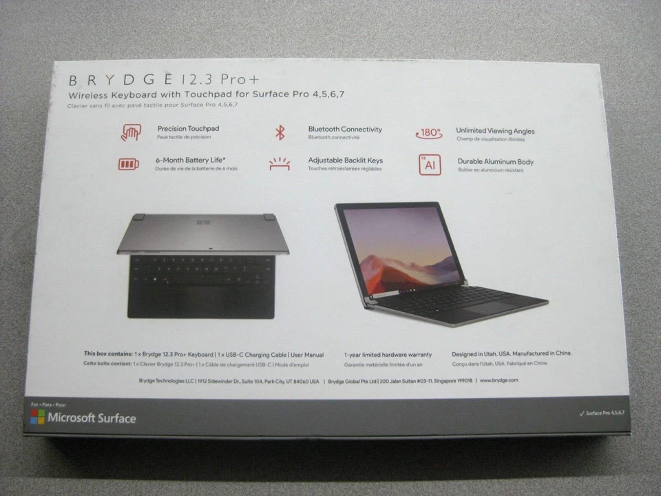 Brydge 12.3 Pro+ Wireless Keyboard + Touchpad for Surface Pro 4,5,6,7 - BRY7011 - Image 2 of 4