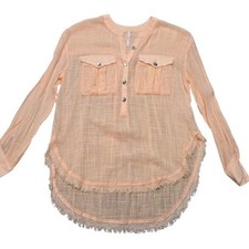 Urban Outfitters Peach Gauze Frayed High Low Hem Oversized Button Up Top Boho