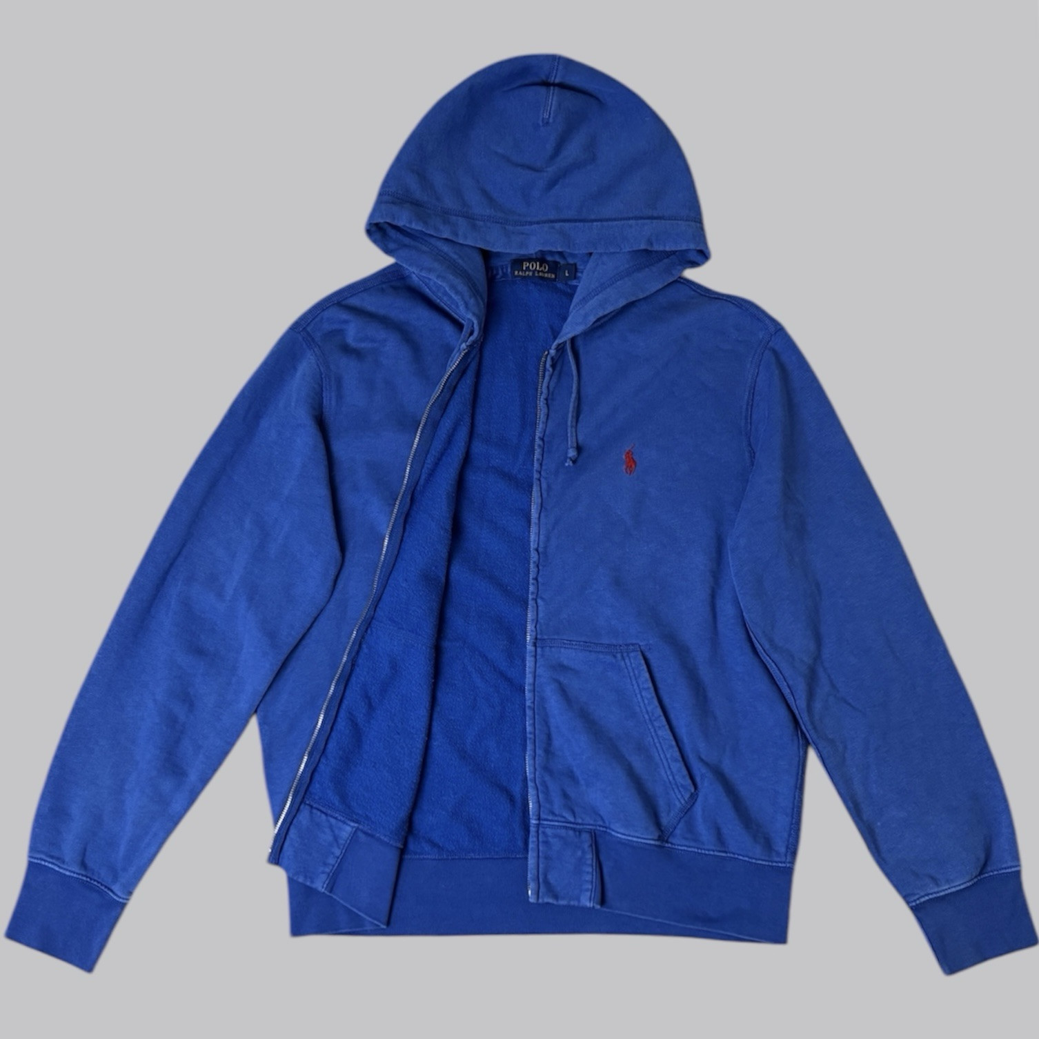 Polo Ralph Lauren Uomo Felpa con Cappuccio Blu Pullover Maglione Zip Rosso Logo Pony Large