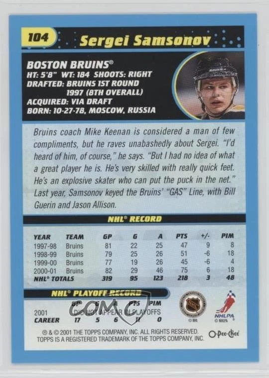 2001-02 O-Pee-Chee Sergei Samsonov #104 - Image 2 of 2