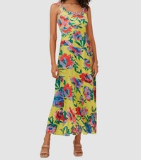 Vince Camuto Women's Yellow Floral Print Square Neck Maxi Dress Size Large