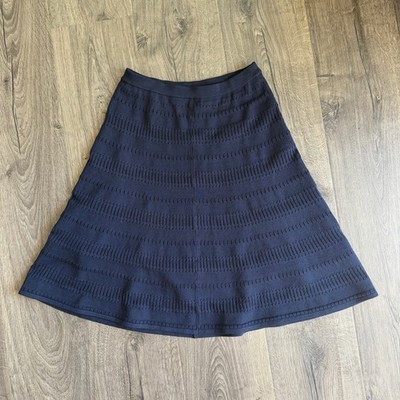 Sandro Paris Janis Open Stitch Knit A-Line Skirt Navy Blue Capsule Wardrobe Wm 2