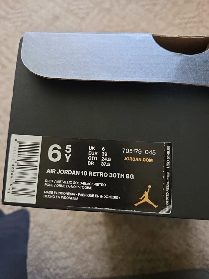 Nike Air Jordan 10 Retro GS Size 6.5Y 30TH Lady Liberty Metallic 705179-045 - Image 3 of 4