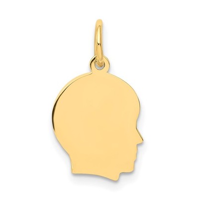 14k Gelbgold schlicht klein 0,018 Stärke nach rechts gravierbar Junge Kopf Charm