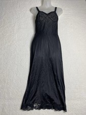 Vintage Maxi Babydoll Slip Dress Black Lace Satin Dark Fairy Whimsy Witchy 34