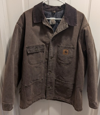 #ad Vtg Carhartt Mens Blanket Lined Chore Coat Corduroy Collar Brown Canvas Jacketxl $95.00