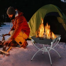 NNECW 3-in-1 Portable Firewood Charcoal Fire Pit with Stainless Steel Grills