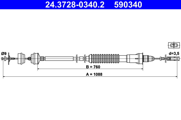 ATE 24.3728-0340.2 Clutch Cable for CITROËN,FIAT,LANCIA,PEUGEOT