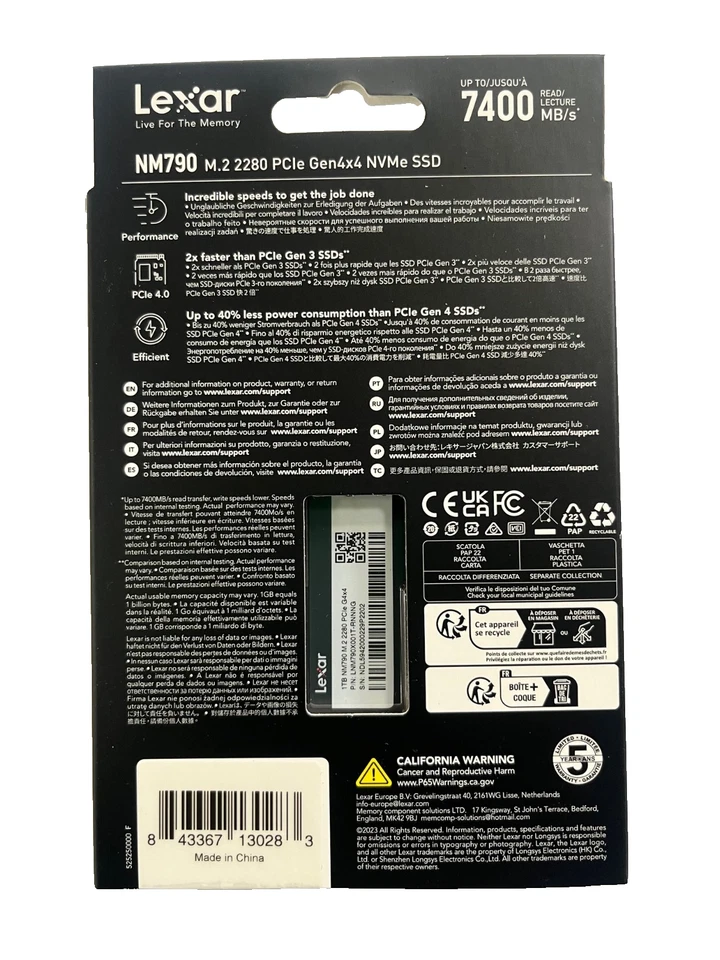 Lexar NM790 1TB PCIe 2280 Gen 4x4 NVMe M.2 Internal SSD LNM790X001T-RNNNG - Image 2 of 2