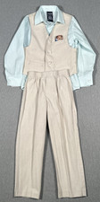 Izod Boys Size 5, 3-Piece Suit Set, Beige/Tan Vest and Pants, Light Teal Shirt