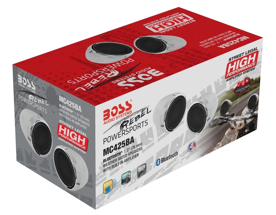 Boss Audio MC425BA 摩托车蓝牙扬声器/放大器音响系统 3 铬 — 第 2/4 张图片