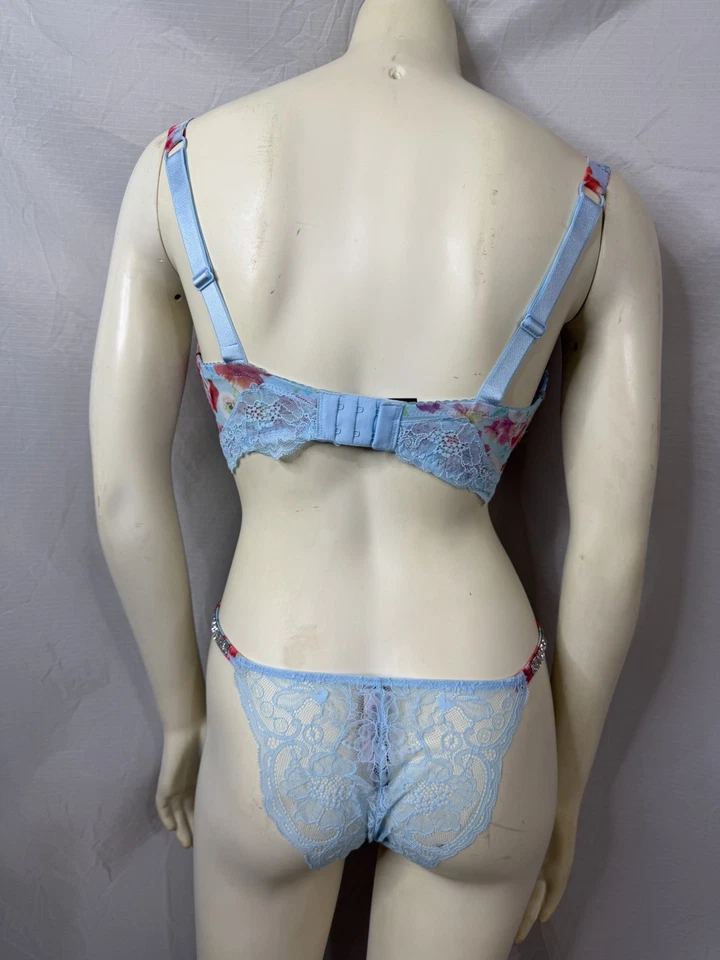 Victoria's Secret Bombshell Plunge Azul Floral 34D Sujetador y Conjunto de Panty a Juego Nuevo con Etiquetas Foto 4 de 4