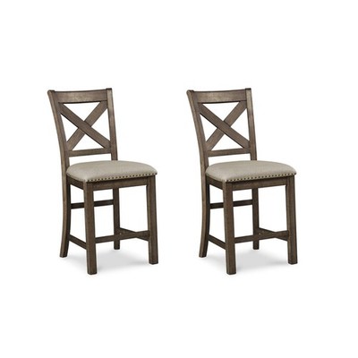 Moriville Rustic Farmhouse 24.5'' Upholstered Barstool, 2 Count, Beige & Brown