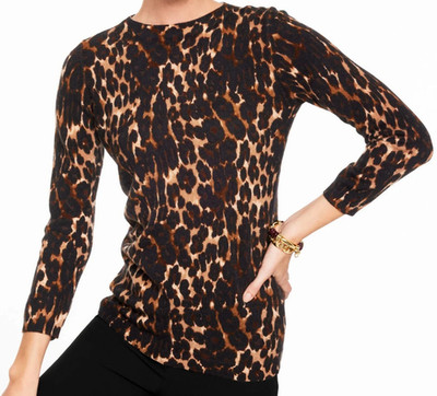 NWT TALBOT'S Audrey Cashmere Sweater Opulent Ocelot LEOPARD SZ PM NEW $199