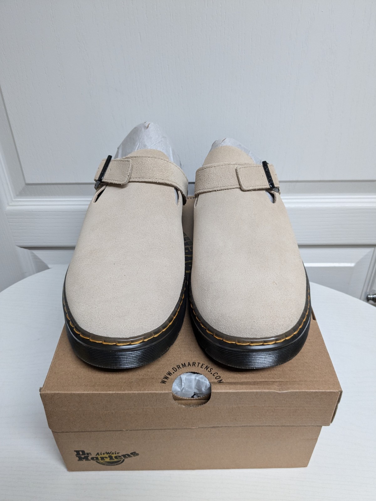 Dr. Martens Carlson Mule Mens US 14 Sand Suede Slingback Strap New in Box image 3