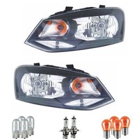 Halogen Scheinwerfer Frontscheinwerfer Set H4 Schwarz FüR VW Polo Inkl. Lampen