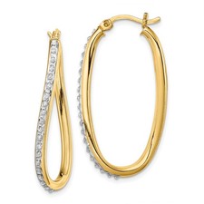 Silver Gold-plated Diamond Mystique Diamond Dust/Accent Oval Twist Hoops