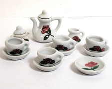 Vintage Miniature Tea Set Dollhouse 1980s Porcelain Mini Ceramic 14 pcs