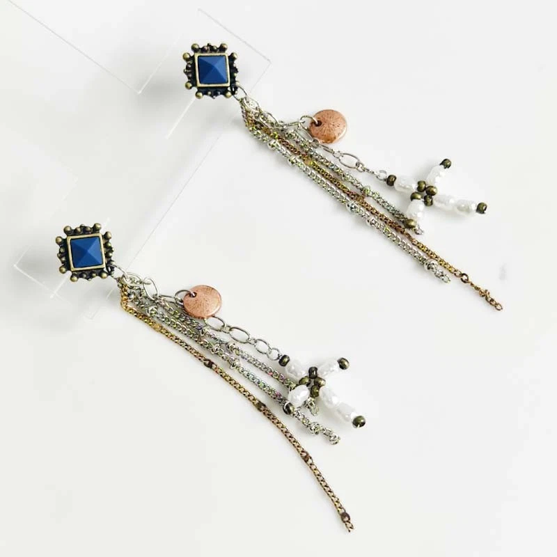 Pendientes colgantes largos con borla cruzada Free People retro para mujer fiesta vacaciones joyería Foto 2 de 4