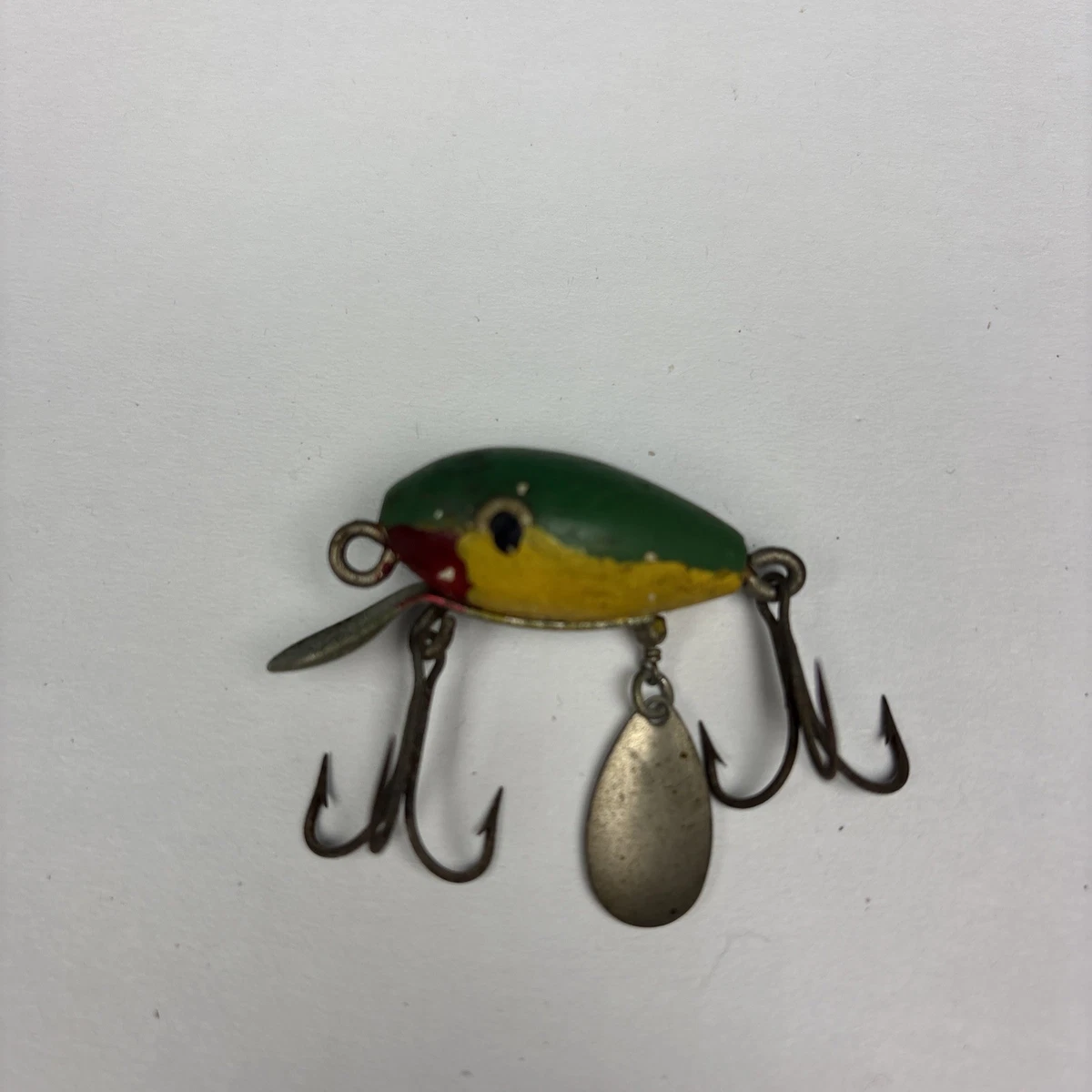 Leurre de pêche creek chub 33/4 vintage bois dard vert grenouille dos