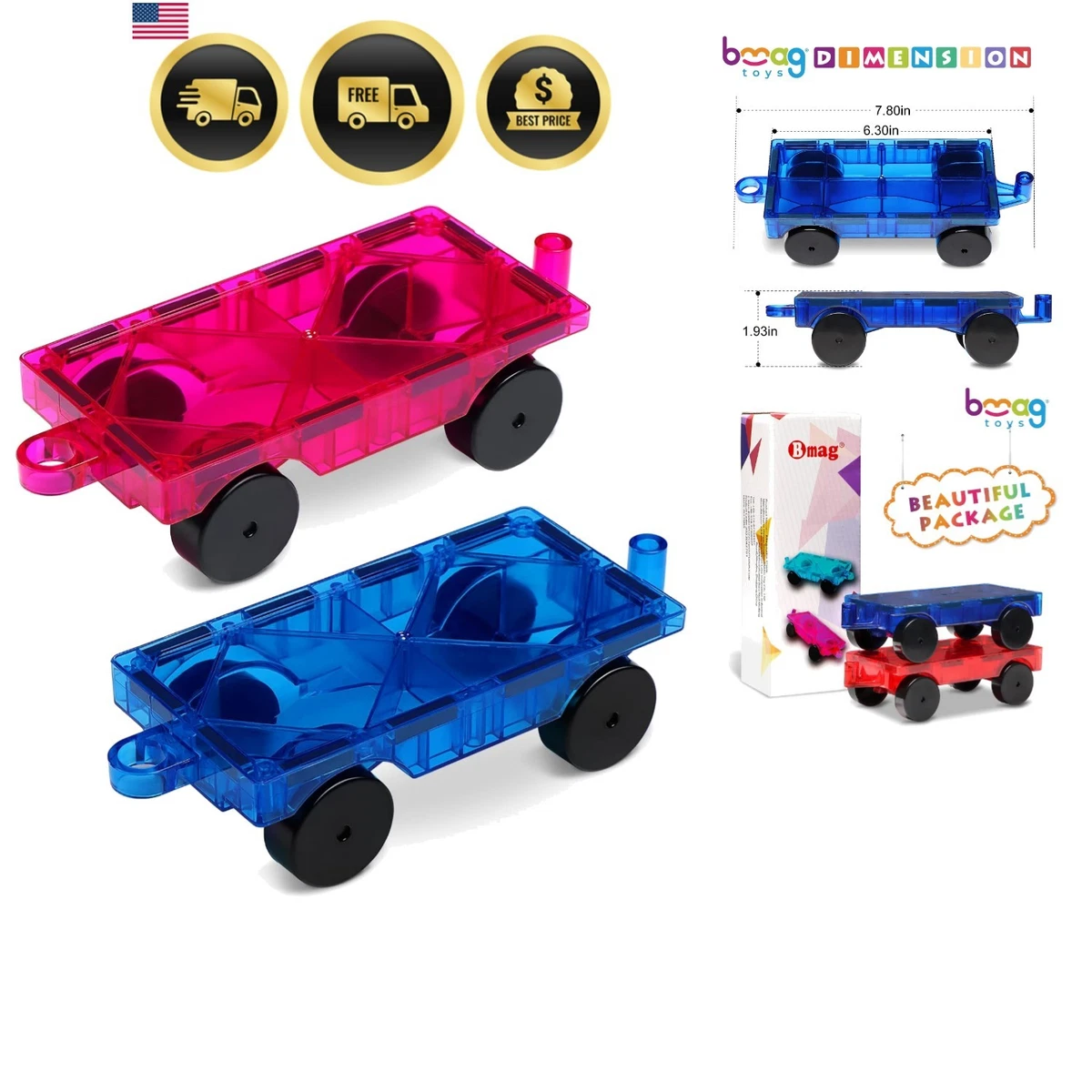 Azulejos Magnéticos Coches Juego De Construcción-4 Piezas