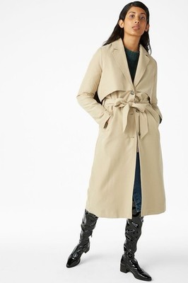 Monki Soft Trench Coat Monki Longline Visit Belted Trench Coat Beige Size S