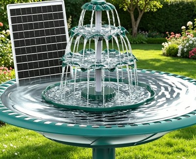 Solar Vogeltränke Brunnen 6,5W mit Akku, 3-stufig, abnehmbar, DIY Gartendeko