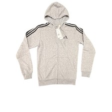 Adidas Men's Essentials Fleece 3-Stripes Full-Zip Grey Hoodie Size Small New