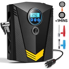 12V Portable Tire Inflator – Fast Inflation Air Compressor Pump Car Bike – Black