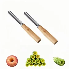 Stainless Steel Vegetable Corer Tool 2-Pack Wood Handle Fruit Veggie Corer for