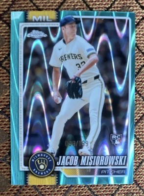 Topps Chrome 2025 Jacob Misiorowski Aqua Raywave Rookie #196 093/199 Brewers