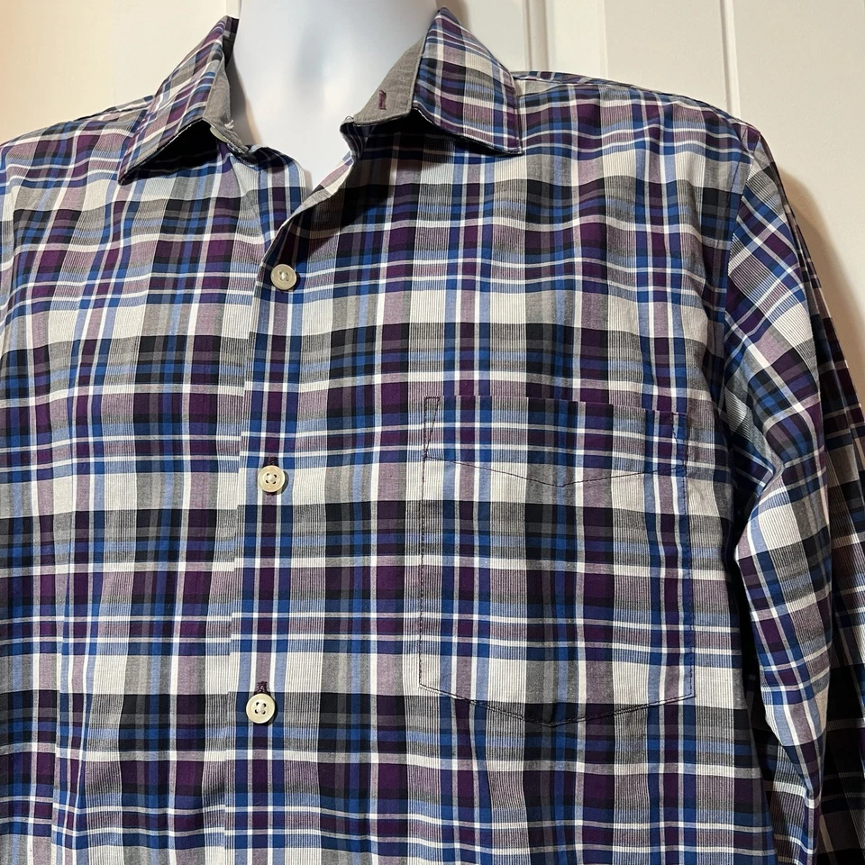 Camisa de vestir VAN HEUSEN para hombre flexible calce ajustado elástica púrpura a cuadros 16 16,5 LG Foto 3 de 4