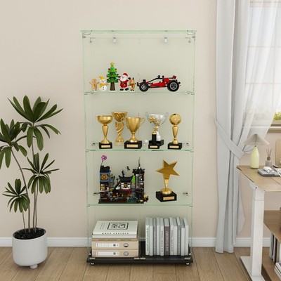 4-Tier Tempered Glass Display Case Curio Storage Cabinet w/5 Dynamic LED Modes