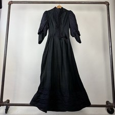 Antique 1890s Victorian Mourning Gown Black Dress Textured Bodice  Skirt