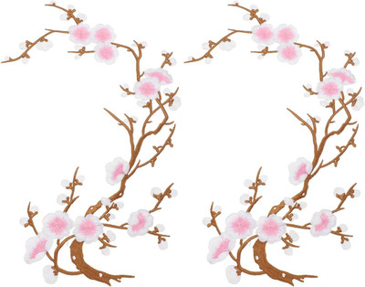 2 Pcs Plum Blossom Iron-On Patches, Flower Embroidery Appliques Sew on Patch Dec