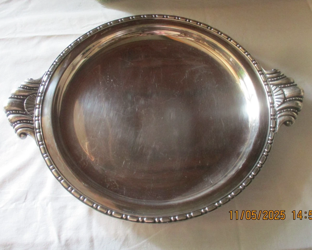 PLATEAU OVALE ANGLAIS chantourné de style rocaille metal argenté damassé EUR 70,00 - FR