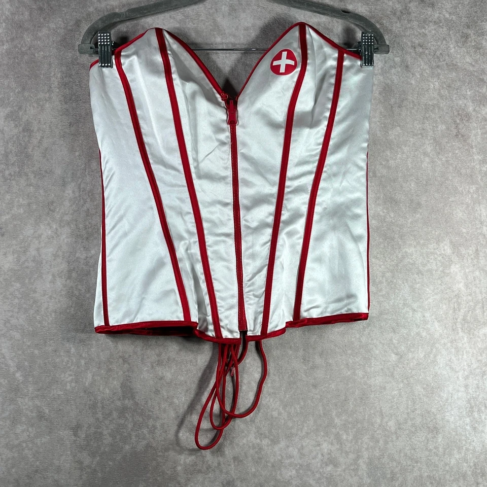Frederick's Of Hollywood Corset Womens L White Red Plaid Boned Reversible Y2K  - Image 3 of 4