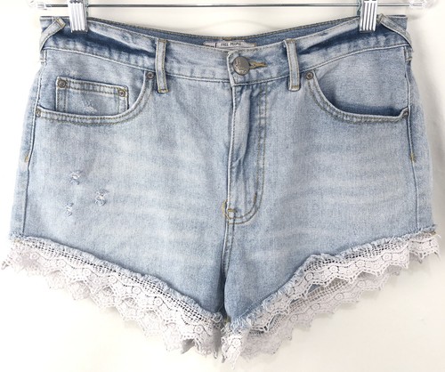 Free People Denim Shorts Crochet Lace 