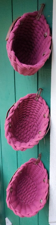3 Purple Cotton Woven Baskets With Hanging Loops And Handles | eBay