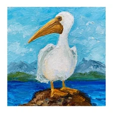 original oil painting Pelican art Bird painting sea bird  artwork Pelican art