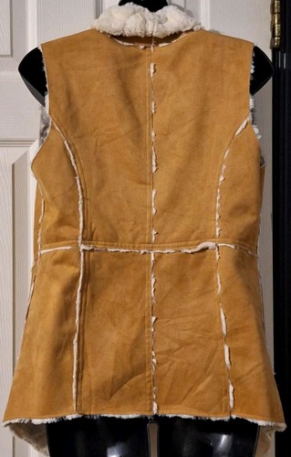 Double Zero Faux Leather Boho Open Front Vest Faux Shearing Lined Size Small - Picture 3 of 4